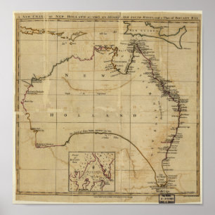 Antiek kaart van Australië rond 1770 Poster