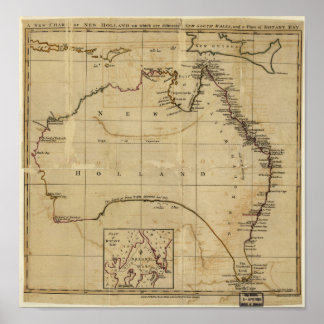 Antiek kaart van Australië rond 1770 Poster