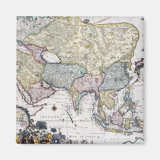 Antiek kaart van Azië | 1696 Magneet (Voorkant)