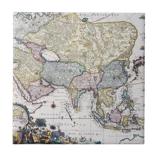 Antiek kaart van Azië | 1696 Tegeltje (Voorkant)