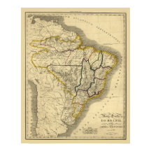 Antiek kaart van Brazilië in 1821