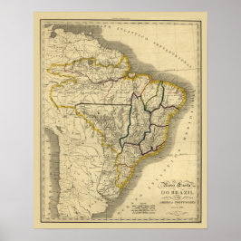 Antiek kaart van Brazilië in 1821 Poster