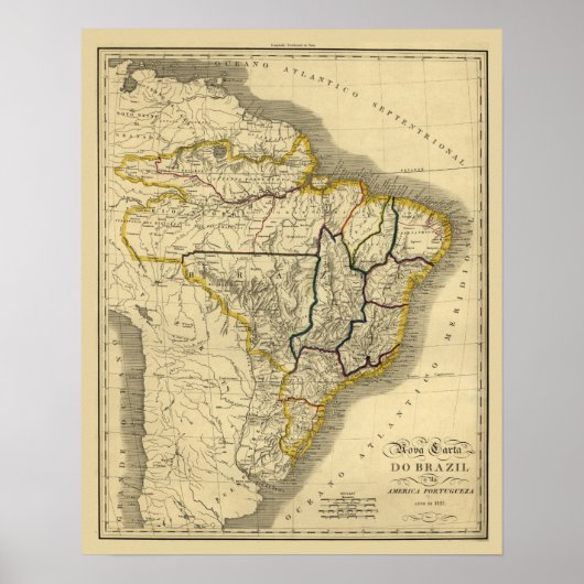 Antiek kaart van Brazilië in 1821 Poster (Voorkant)