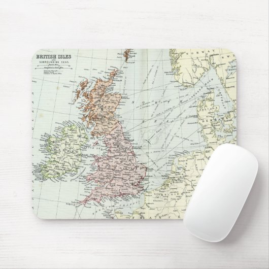 Antiek kaart van Britse eilanden en omliggende Zee Muismat (Met muis)