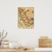 , Antiek kaart van Californië, Retro Poster (Keuken)