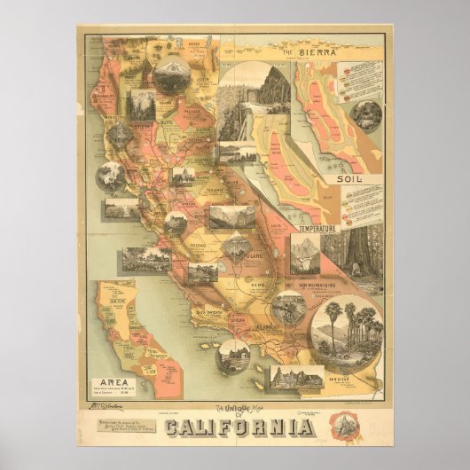 , Antiek kaart van Californië, Retro Poster (Voorkant)