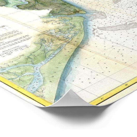 Antiek kaart van Charleston Harbor South Carolina Poster (Hoek)