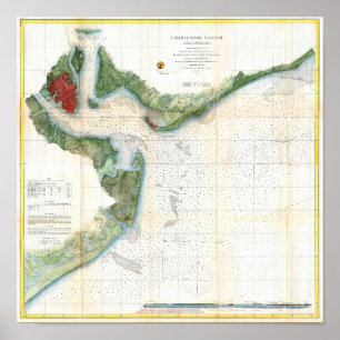 Antiek kaart van Charleston Harbor South Carolina Poster