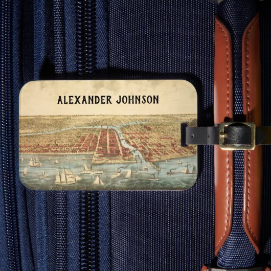 Antiek kaart van Chicago, LaSalle Street en River Bagagelabel (Voorkant Insitu 4)