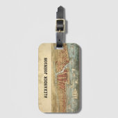 Antiek kaart van Chicago, LaSalle Street en River Bagagelabel (Voorkant (verticaal))