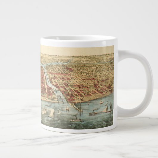 Antiek kaart van Chicago, LaSalle Street en River Grote Koffiekop (Rechts)