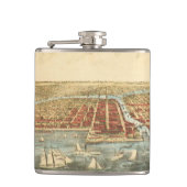 Antiek kaart van Chicago, LaSalle Street en River Heupfles (Voorkant)