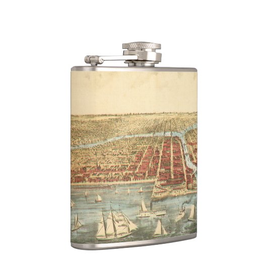 Antiek kaart van Chicago, LaSalle Street en River Heupfles (Rechts)