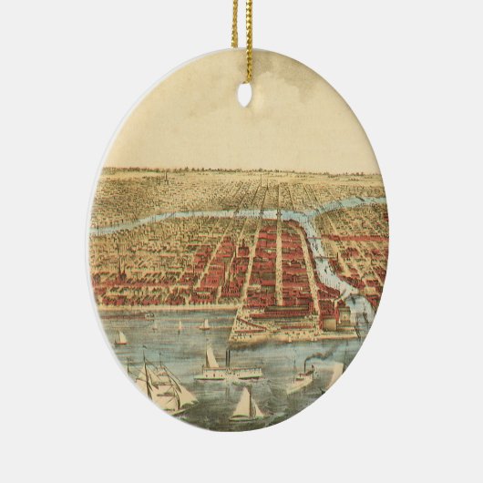 Antiek kaart van Chicago, LaSalle Street en River Keramisch Ornament (Rechts)