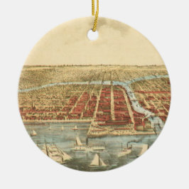 Antiek kaart van Chicago, LaSalle Street en River Keramisch Ornament