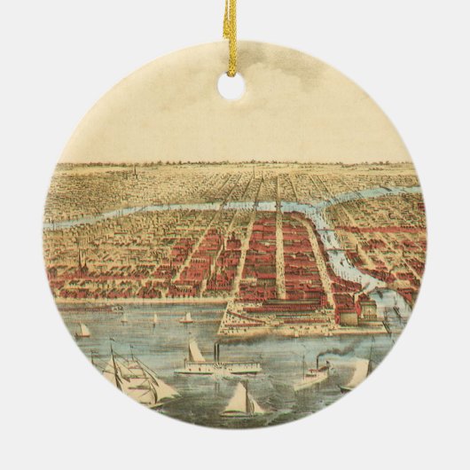 Antiek kaart van Chicago, LaSalle Street en River Keramisch Ornament (Achterkant)