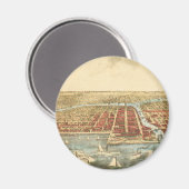 Antiek kaart van Chicago, LaSalle Street en River Magneet (Voorkant / Achterkant)