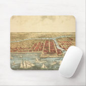 Antiek kaart van Chicago, LaSalle Street en River Muismat (Met muis)