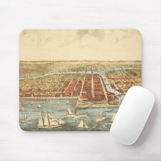 Antiek kaart van Chicago, LaSalle Street en River Muismat (Met muis)