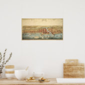 Antiek kaart van Chicago, LaSalle Street en River Poster (Keuken)