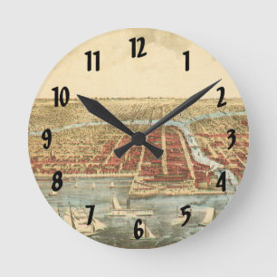 Antiek kaart van Chicago, LaSalle Street en River Ronde Klok