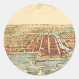 Antiek kaart van Chicago, LaSalle Street en River Ronde Sticker