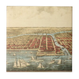 Antiek kaart van Chicago, LaSalle Street en River Tegeltje