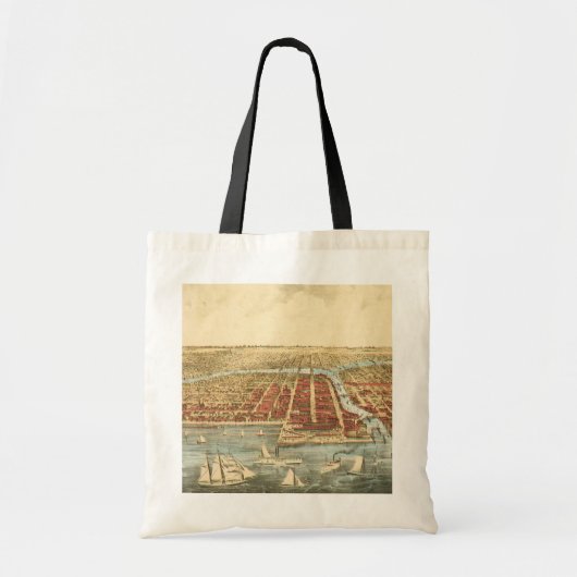 Antiek kaart van Chicago, LaSalle Street en River Tote Bag (Voorkant)