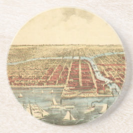 Antiek kaart van Chicago, LaSalle Street en River Zandsteen Onderzetter