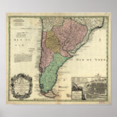 Antiek kaart van Chili en Paraguay 1733 Poster (Voorkant)