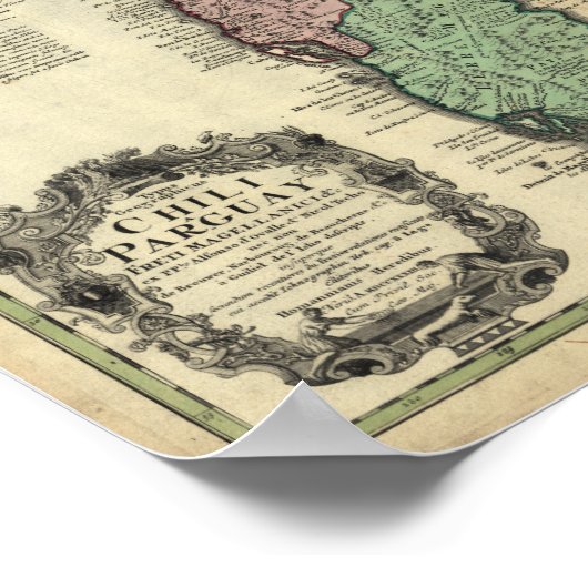 Antiek kaart van Chili en Paraguay 1733 Poster (Hoek)