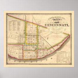 Antiek kaart van Cincinnati Ohio Poster