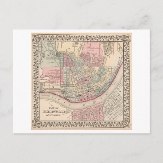Antiek kaart van Cincinnati uit 1868 (Voorkant)