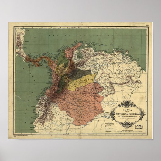 Antiek kaart van Colombia - Panama 1886 Poster (Voorkant)