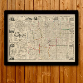 Antiek kaart van Columbus, Ohio & Franklin County Poster