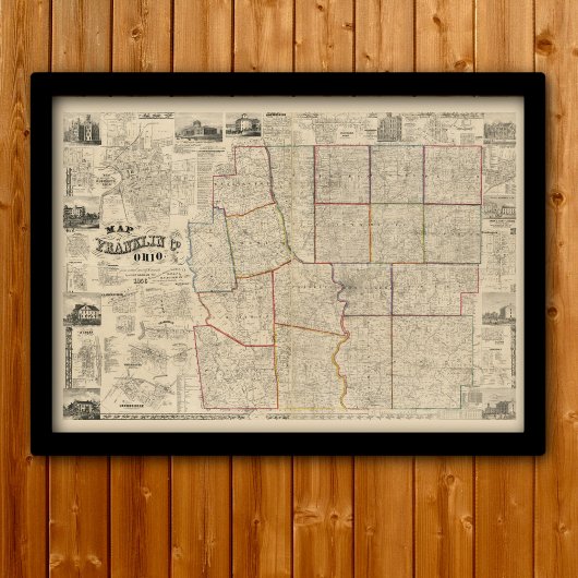 Antiek kaart van Columbus, Ohio & Franklin County Poster