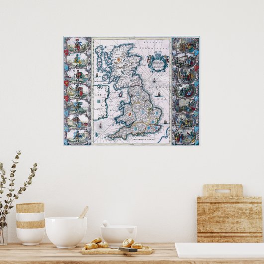 Antiek kaart van de 17e eeuw poster (Keuken)