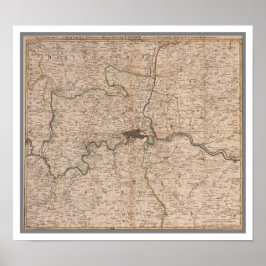 Antiek kaart van de 18e eeuw in Londen Poster