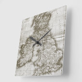 Antiek  Kaart van de bruine Wereld Vierkante Klok (Hoek)