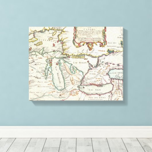 Antiek kaart van de Grote Meren Canvas Afdruk (Insitu (Houten vloer))