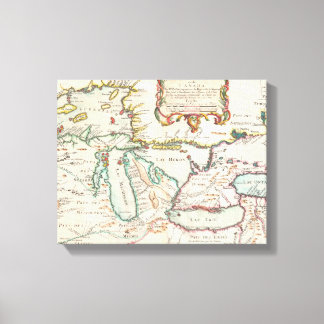 Antiek kaart van de Grote Meren Canvas Afdruk