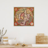 Antiek kaart van de Noordpool Kaart door Mercator Poster (Keuken)