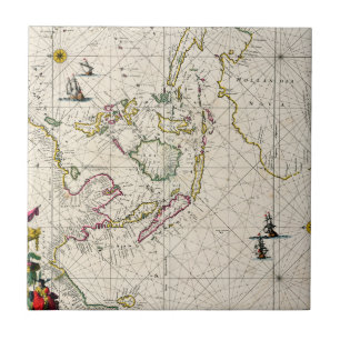 Antiek kaart van de Oost-Indische eilanden Tegeltje