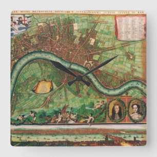 Antiek kaart van de straat Londen door Johannes de Vierkante Klok