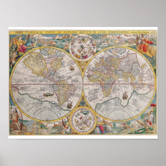 Antiek kaart van de wereld 1594 poster (Voorkant)