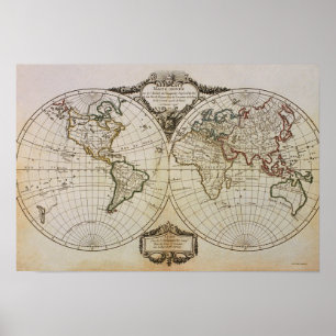 Antiek kaart van de wereld poster
