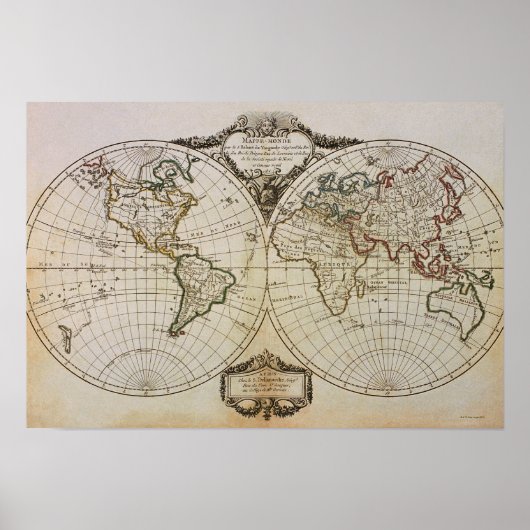 Antiek kaart van de wereld poster (Voorkant)