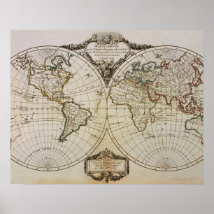 Antiek kaart van de wereld poster