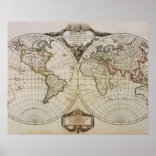 Antiek kaart van de wereld poster (Voorkant)