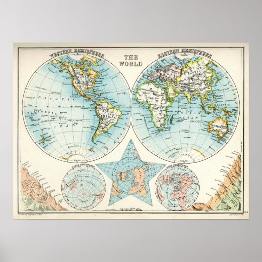 Antiek kaart van de wereld poster (Voorkant)